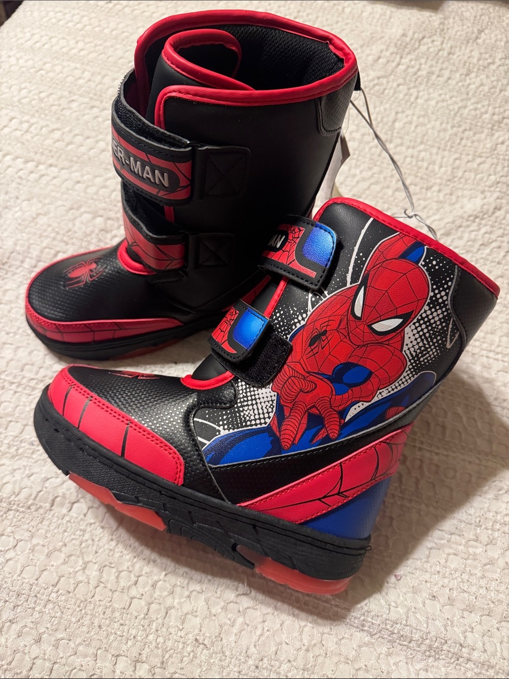 Spiderman Kids Light Up Black, Red and Blue Hook-and-Loop Character Boots - Picture 2 of 8